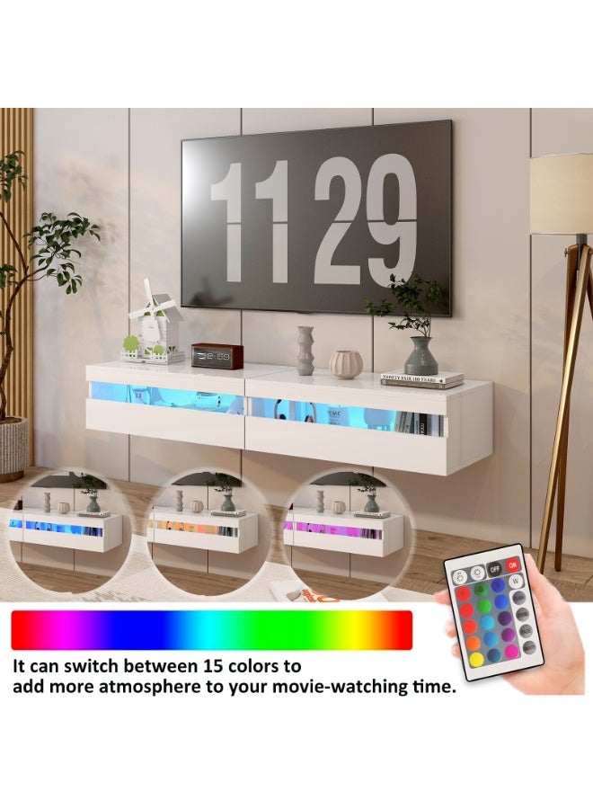 YY-ريشير حامل تلفزيون جداري مزود بإضاءة LED بـ 15 لونًا، وخزانة تلفزيون بطول 160 سم مع مساحة تخزين لغرفة المعيشة أو غرفة النوم - Image 2